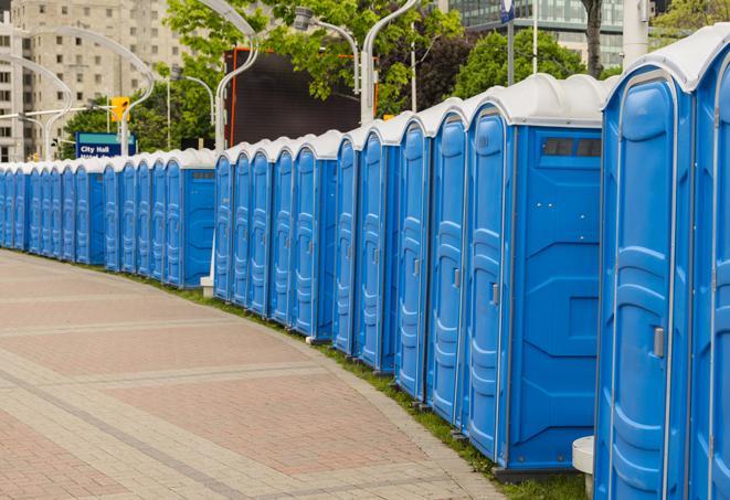 Seasonal porta potty units set up at a Eau Claire, Wisconsin venue