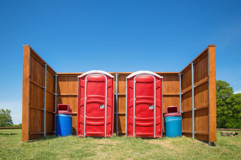 Short-term porta potty units staged for delivery in Eau Claire, Wisconsin